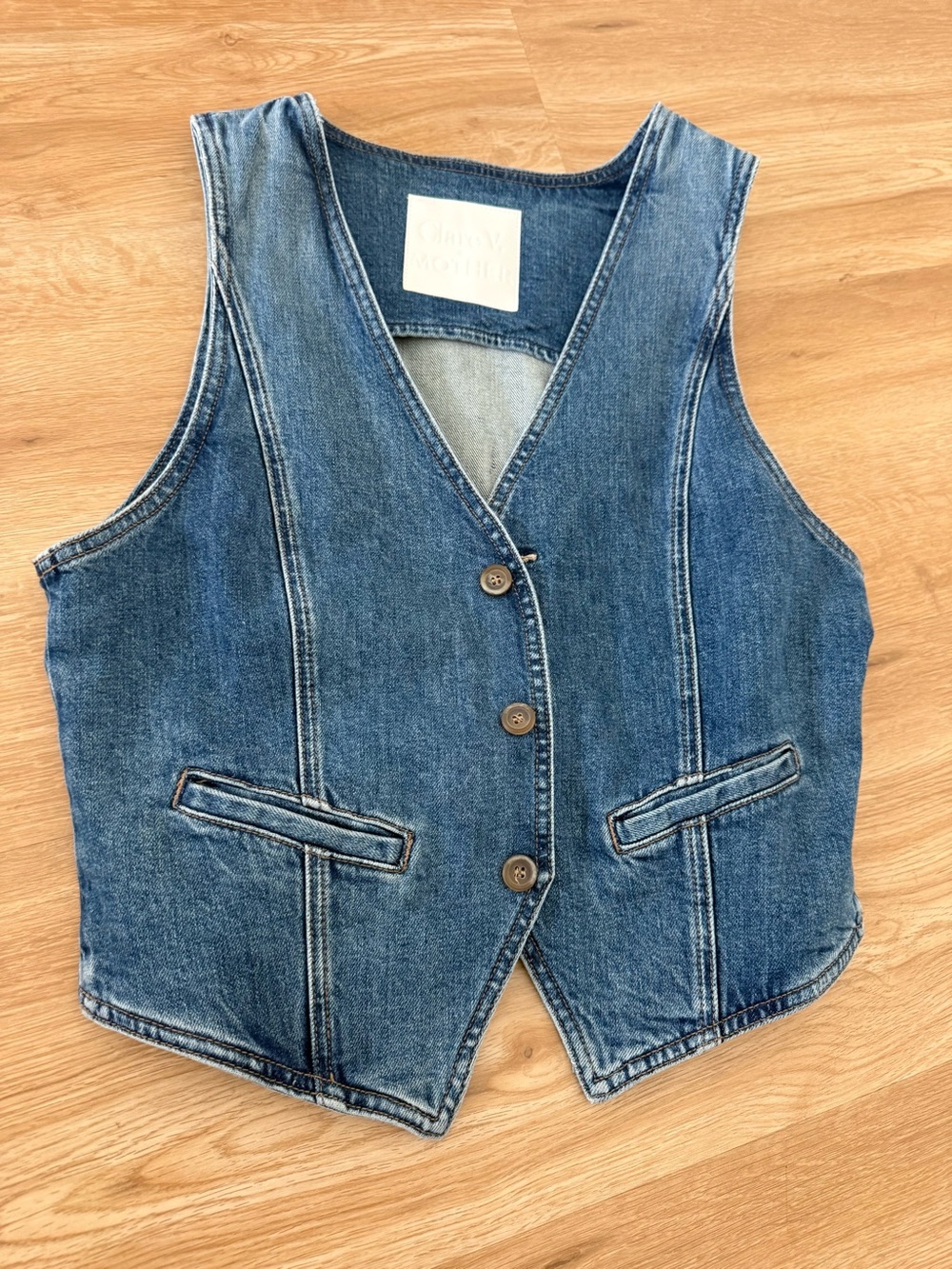 Monther Denim V-Neck Vest in Light Blue